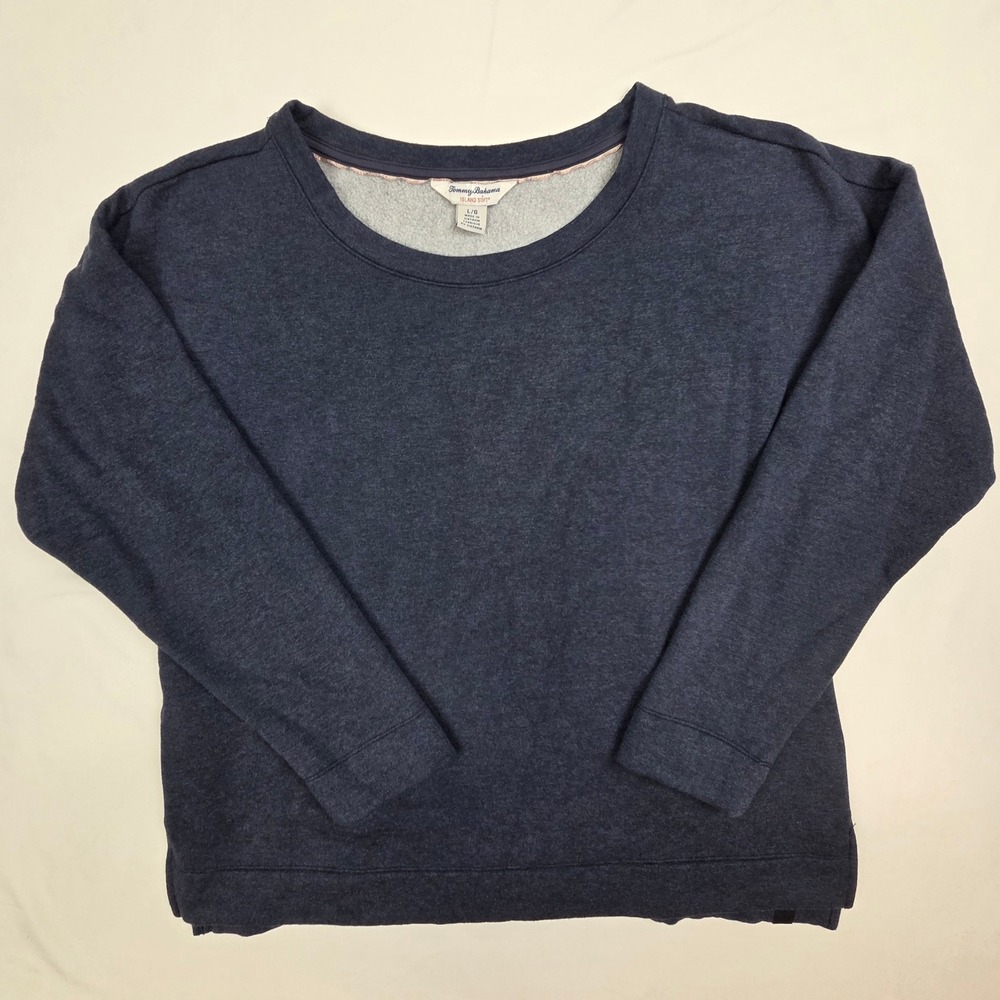 Tommy Bahama Womens Island Soft Sweatshirt Large Blue Modal Fleece Pullover